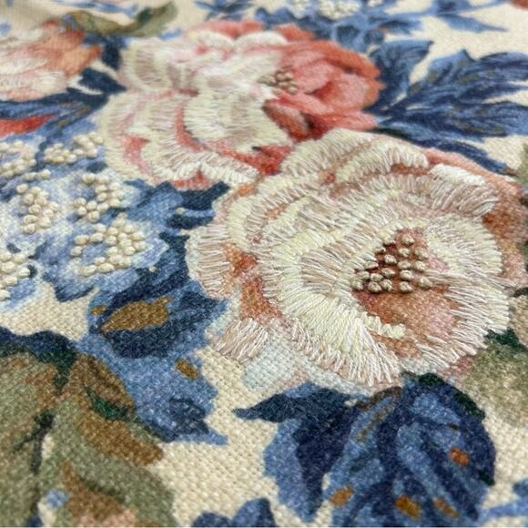 Pottery Barn Euro Pillow Cover Floral Tapestry Art in Pink  Blue Embroidered NEW - Picture 3 of 5